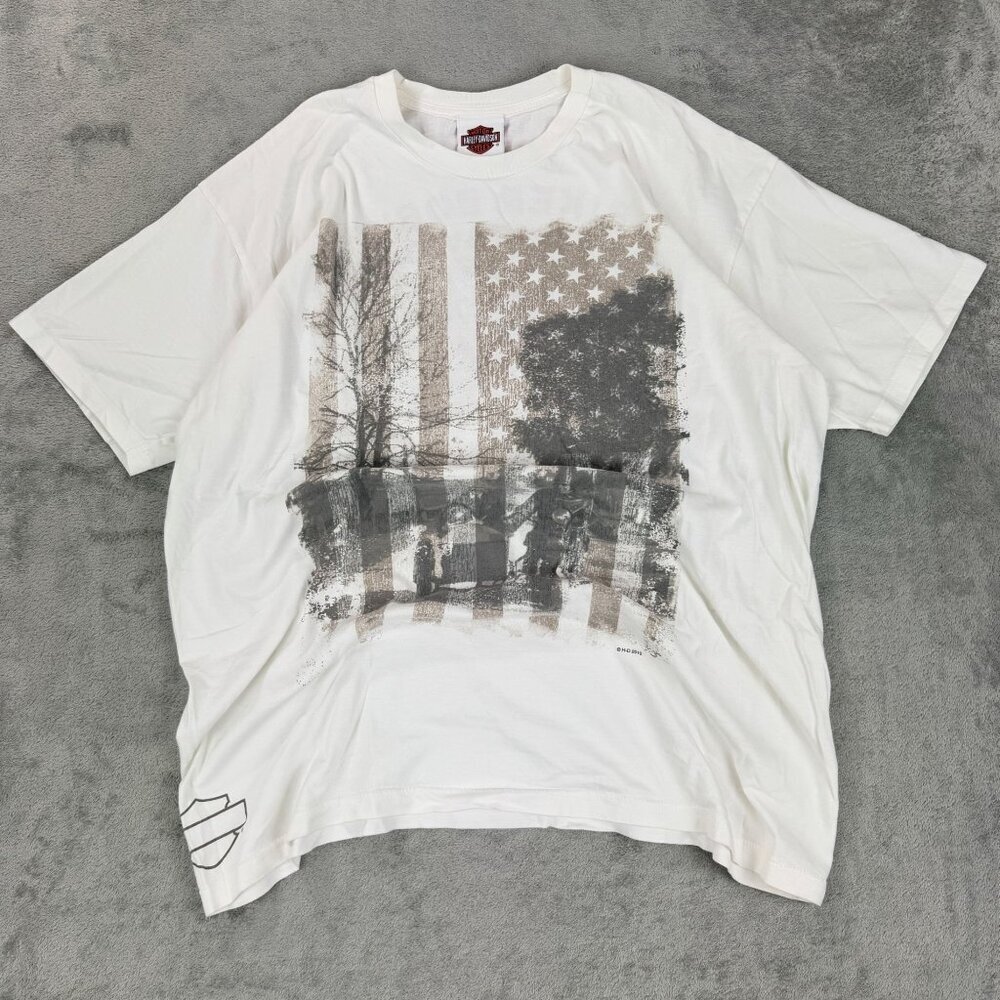 Harley-Davidson 2010 Bikercore Graphic Tee White Y2K Grunge Skater USA Flag